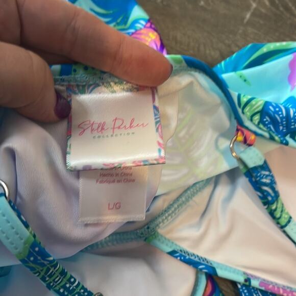 Stella Parker Ruffle Front Light Blue Floral One Piece Large Swimsuit NWT - Picture 3 of 6